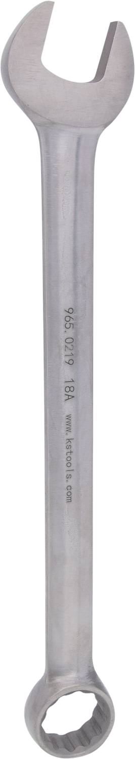 A silver, metal spanner with an open-ended and ring-ended design. Suitable for screw-related tasks.