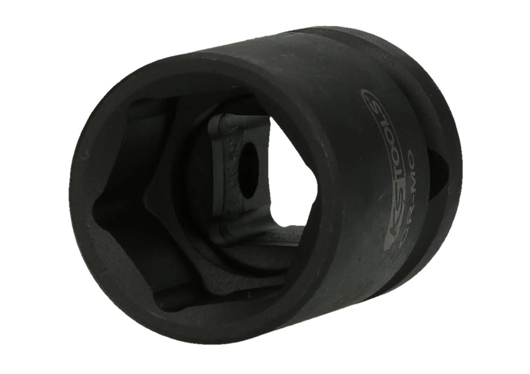 A black, cylindrical tool with a hexagonal inner surface, likely a socket adapter.
