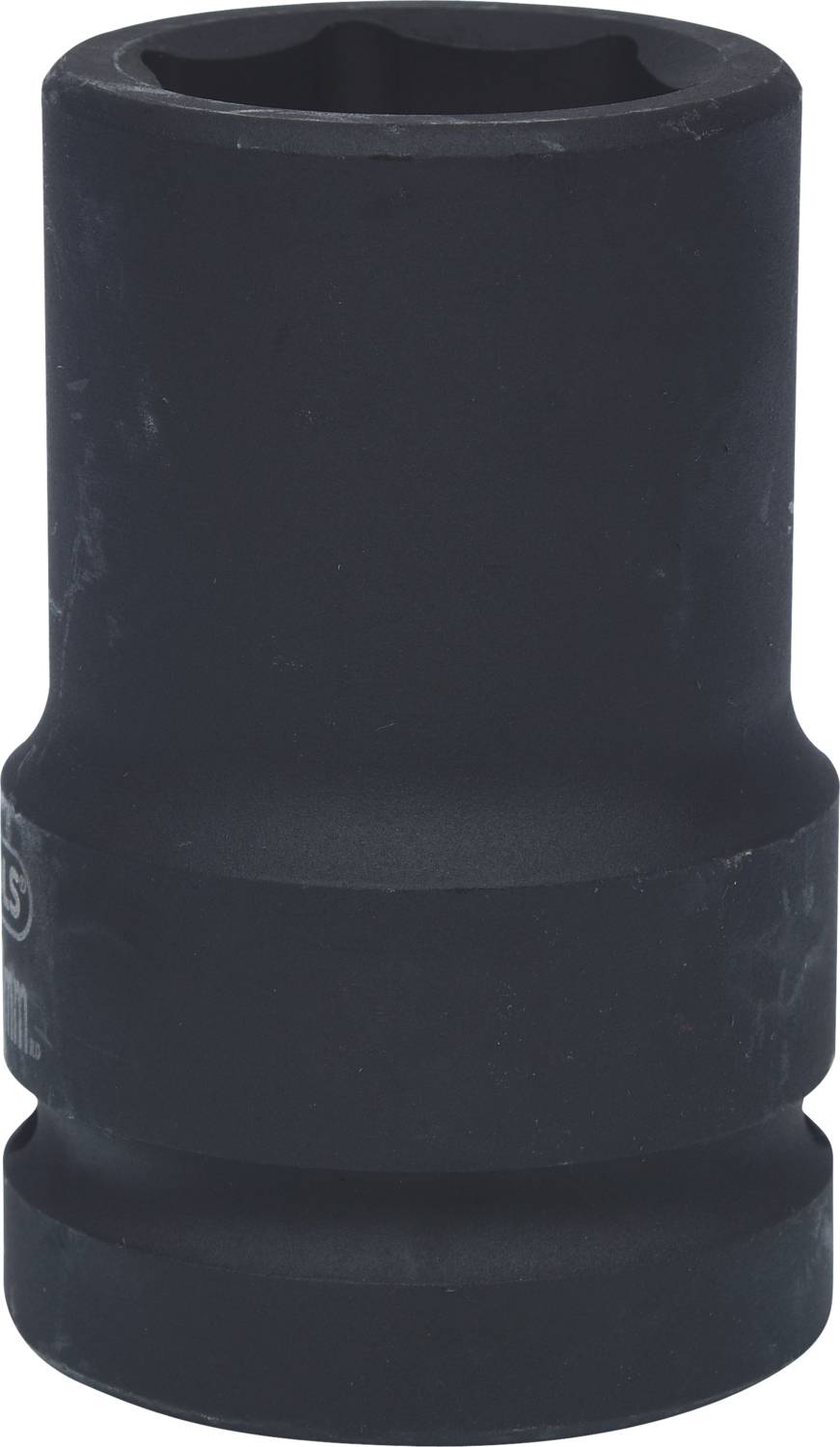 Dark, cylindrical socket wrench with a hexagonal opening, suitable for mechanical work to tighten or loosen screws.