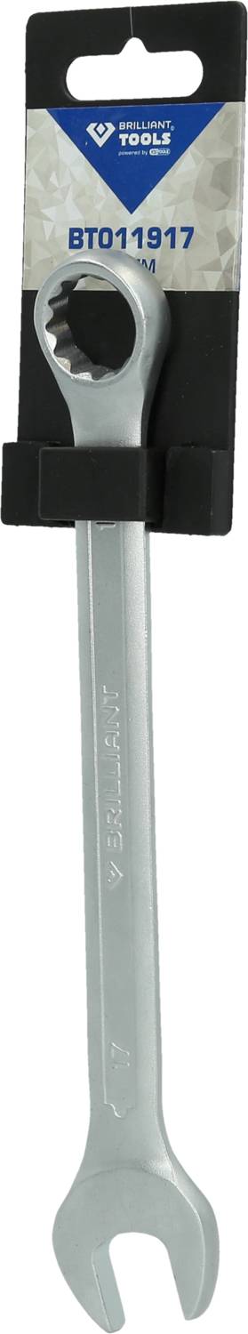 A spanner in packaging labelled 'TOOLS BT011917'. The spanner has an open-ended and a ring head.