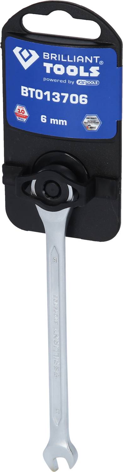 Adjustable Spanner by Brilliant Tools, Model BT013706, 6 mm, in a black packaging with blue label, suitable for maintenance work.