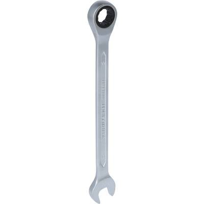 A silver ring spanner with an open jaw at one end and a ring at the other. Suitable for tightening and loosening screws.