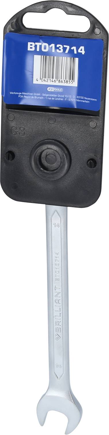 A single spanner with a blue label marked 'BT013714'. Tool for mechanical work.