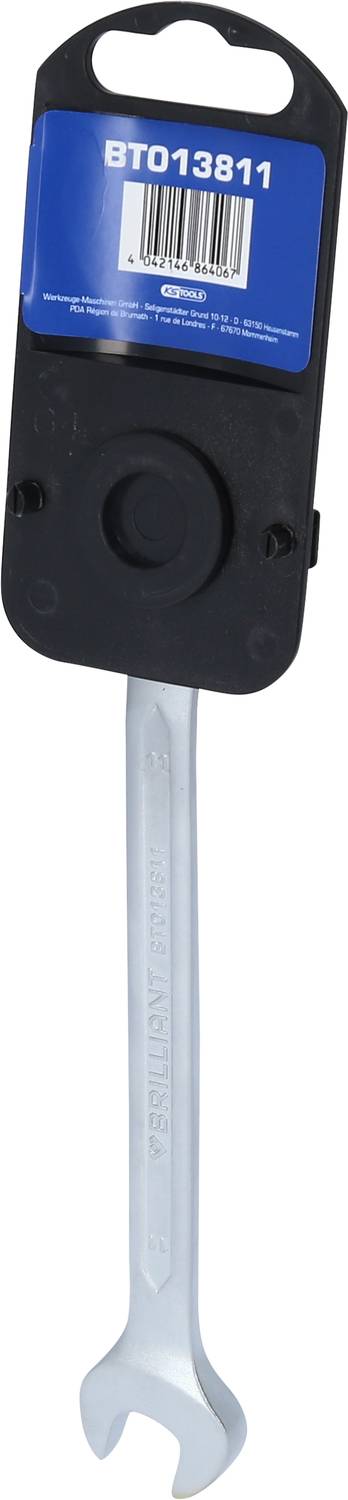 'Gedore Spanner BTO13811' on blue label with barcode, attached to black plastic mount.