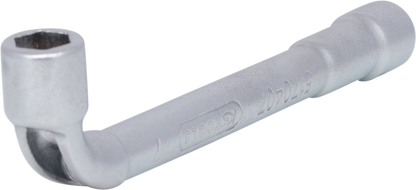 A silver hex Allen key with an L-shaped handle and a hexagonal socket head.