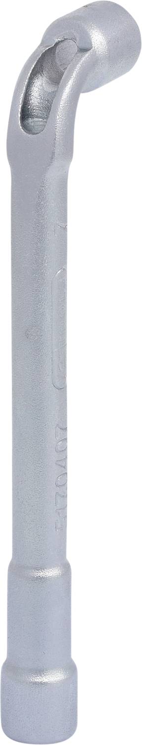 A silver Allen key with an open hexagonal head and angled handle, for use with hard-to-reach screws.