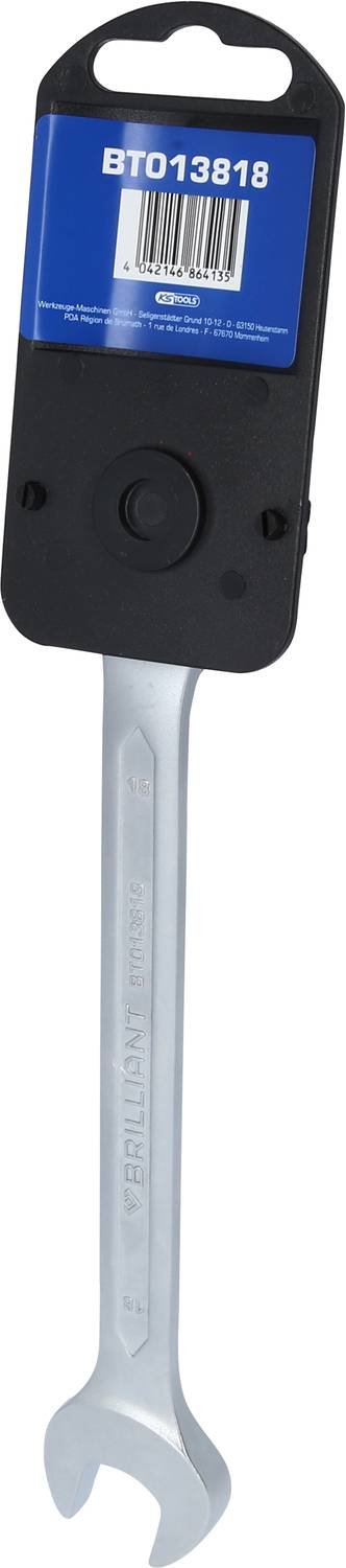 A spanner with packaging on top, displaying 'BT013818', presumably a product code.