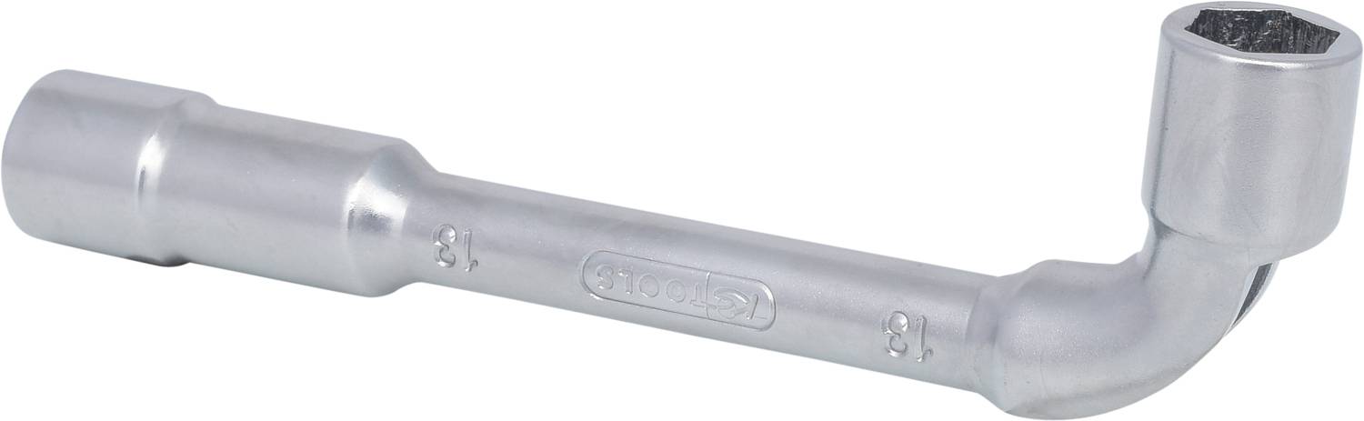 A silver L-shaped Allen key. It is used for loosening or tightening nuts or bolts.