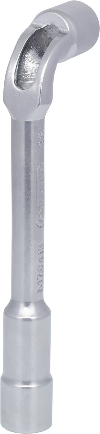 A silver torque wrench with a round rod shape and curved end, typically used for mechanical work.