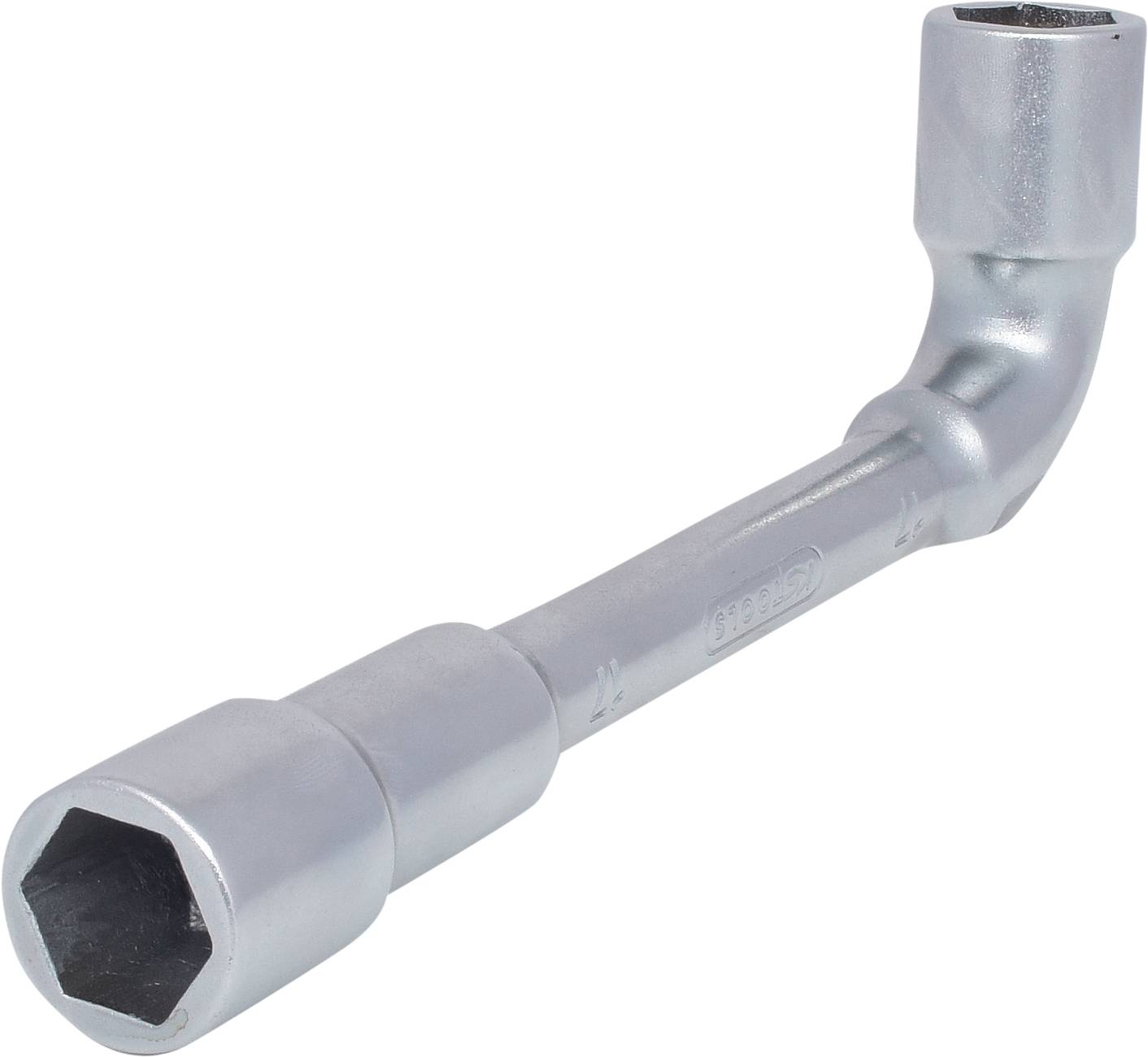 A silver-coloured Allen key with two hexagonal sockets, suitable for loosening and tightening screws and nuts.