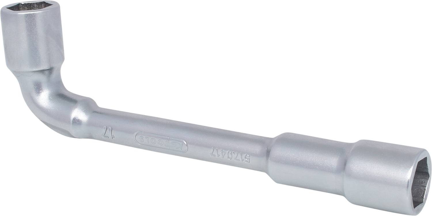 Silver Allen key with two hexagonal sockets at the ends, suitable for loosening or tightening nuts in confined spaces.