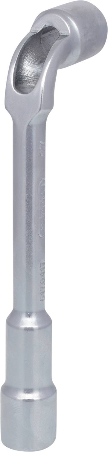 A silver Allen key with a recessed socket at both ends, suitable for loosening threaded nuts.