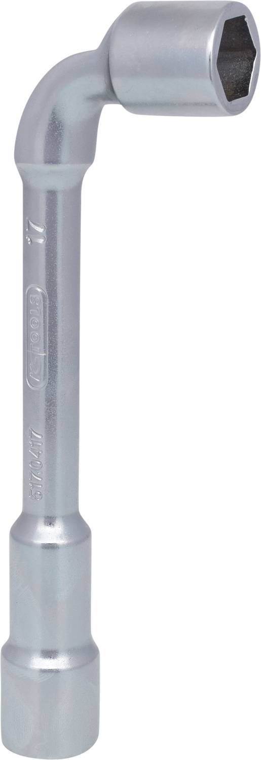 Metal L-shaped socket wrench used for tightening or loosening hexagonal bolts and nuts.