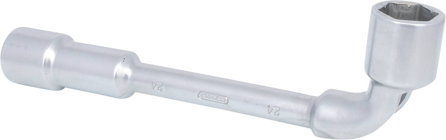 A silver-coloured socket extension bar with a curved, ball-shaped end, commonly used in automotive repairs.