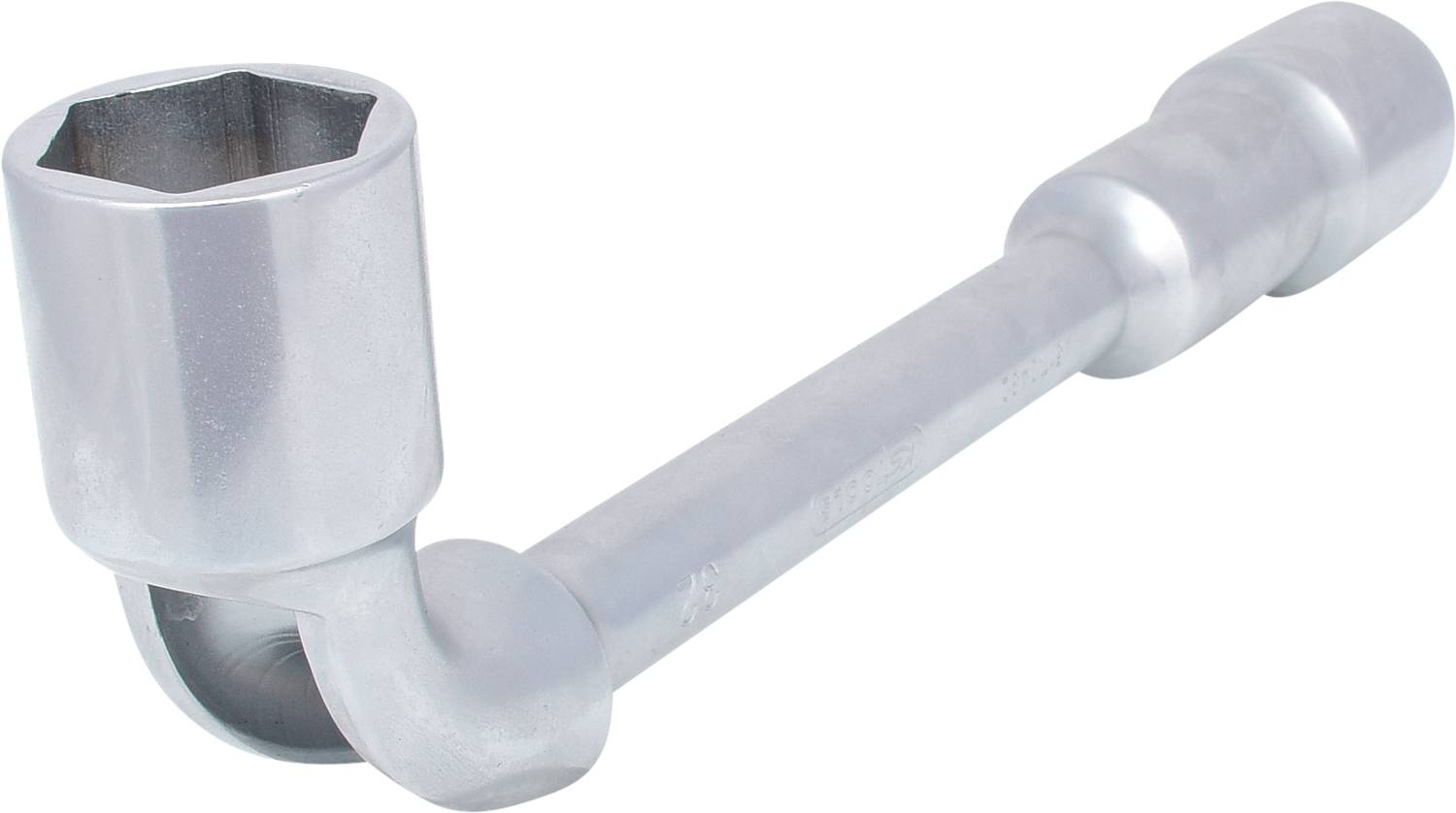 L-shaped metal spanner specifically designed for hexagonal nuts, used in automotive and machinery repair.