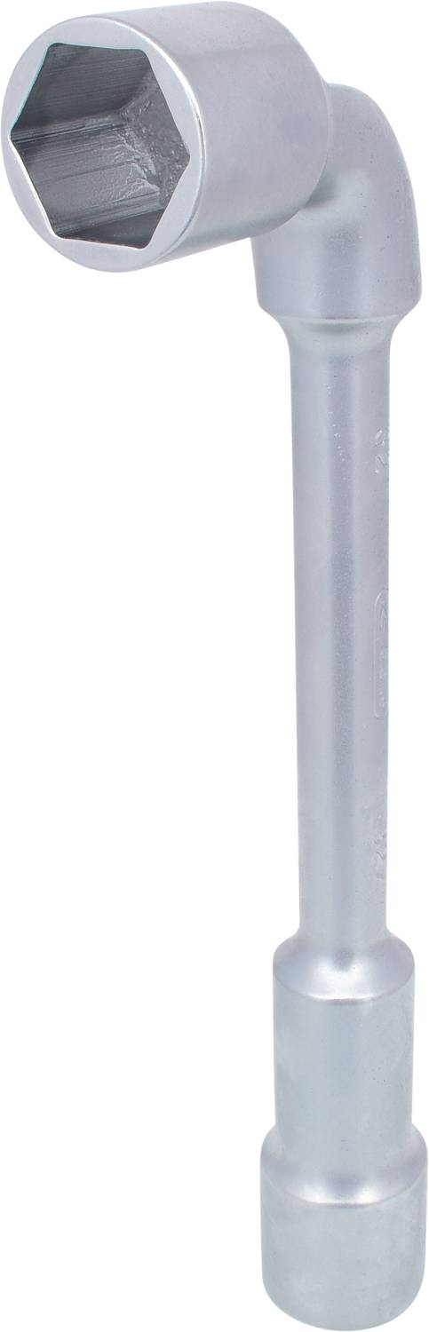 A silver-coloured Allen key with a hexagonal socket at the end, suitable for tightening or loosening hexagon bolts.