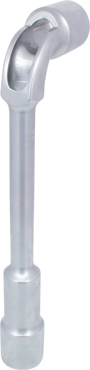 A silver torque tool with a long handle and an open, twisted head. Suitable for tightening or loosening screws.