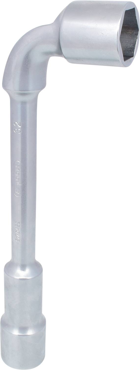 A silver spark plug spanner with a curved handle, suitable for removing or securing spark plugs in vehicles.