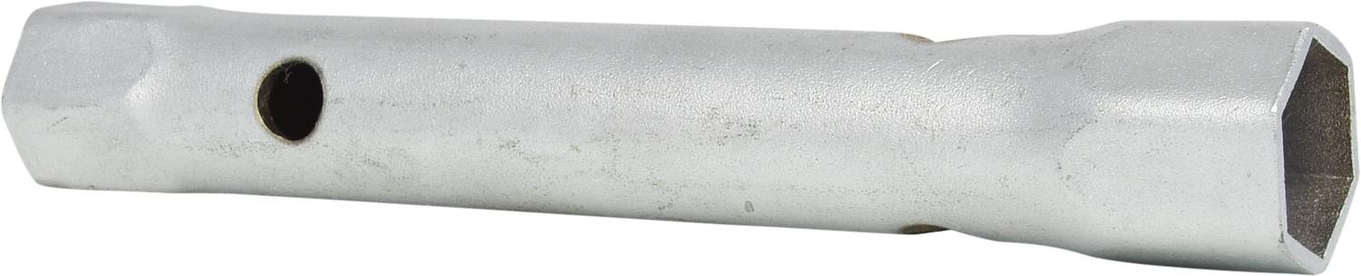 A silver hexagonal Allen key with a circular hole in the centre. Primarily used for assembling and disassembling screws.