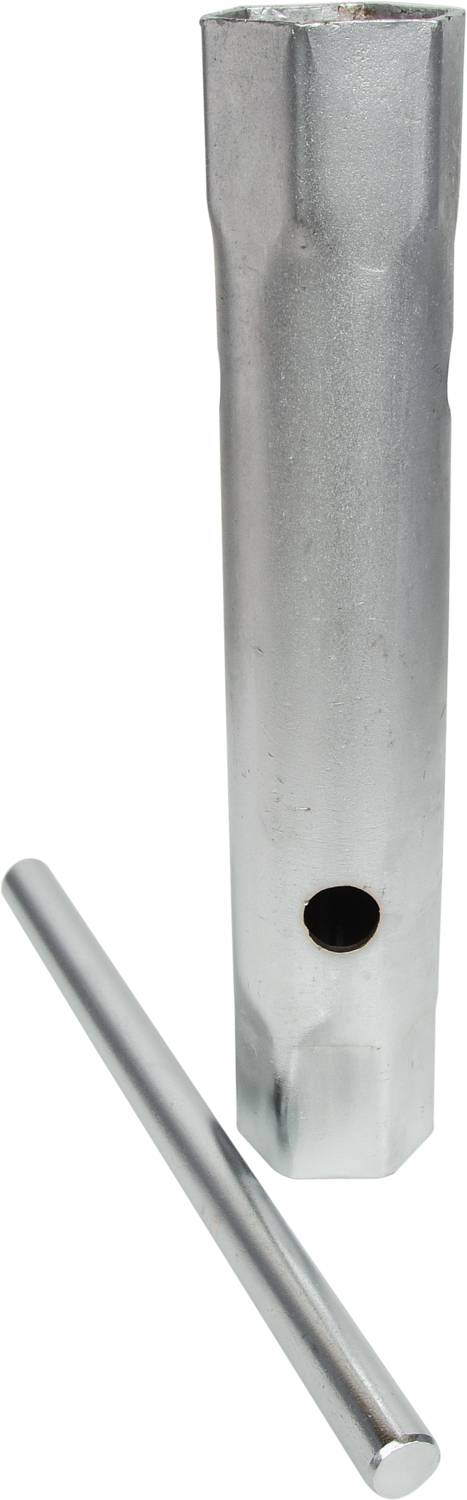 A silver tool with a long, narrow cylindrical part beside it, possibly an accessory or a control element.