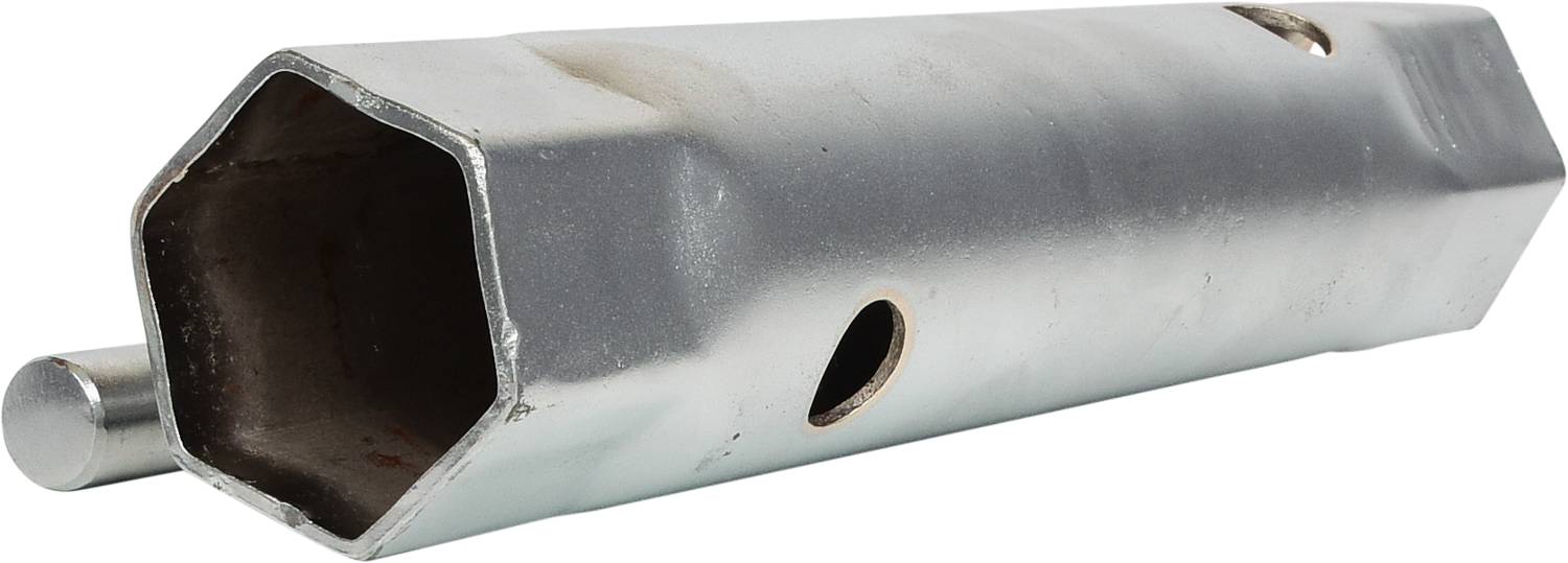 Silver, hexagonal tool with a handle, likely a specialised spanner.