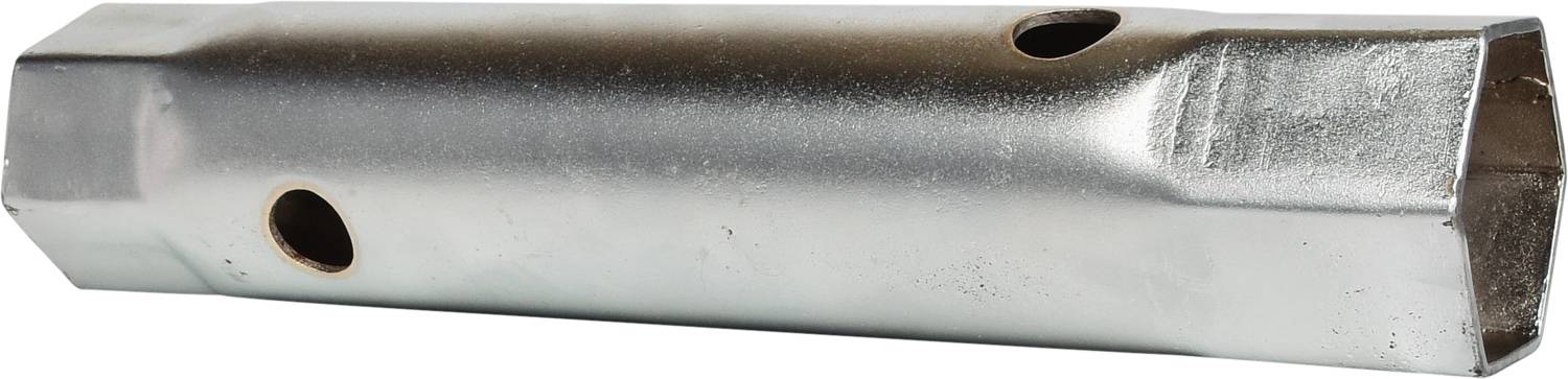 A silver spark plug spanner with two openings on the sides, used for repairing and maintaining vehicle engine components.