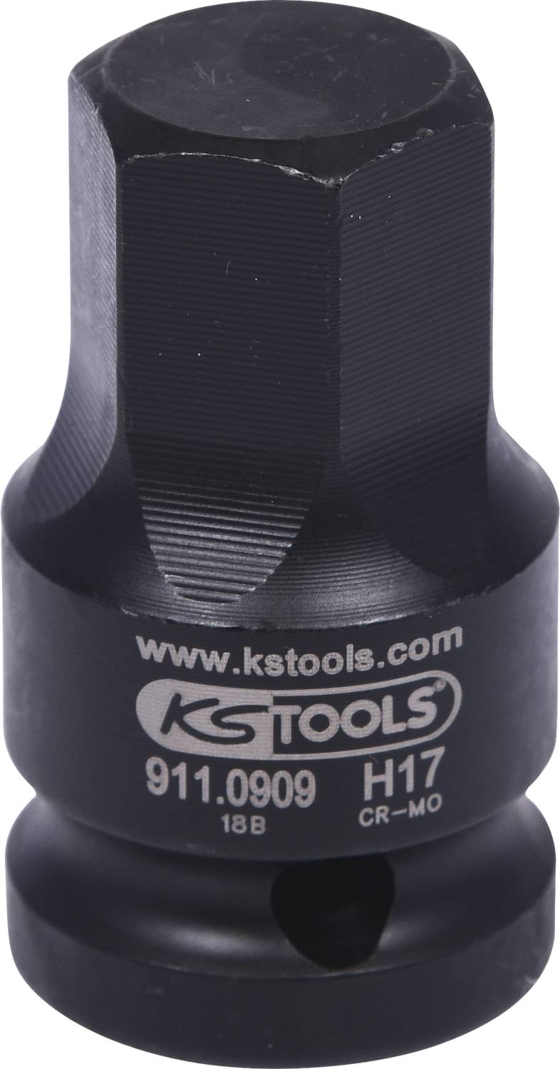 A KS Tools six-sided socket key attachment, model number 911.0909, size H17, manufactured from Cr-Mo steel.