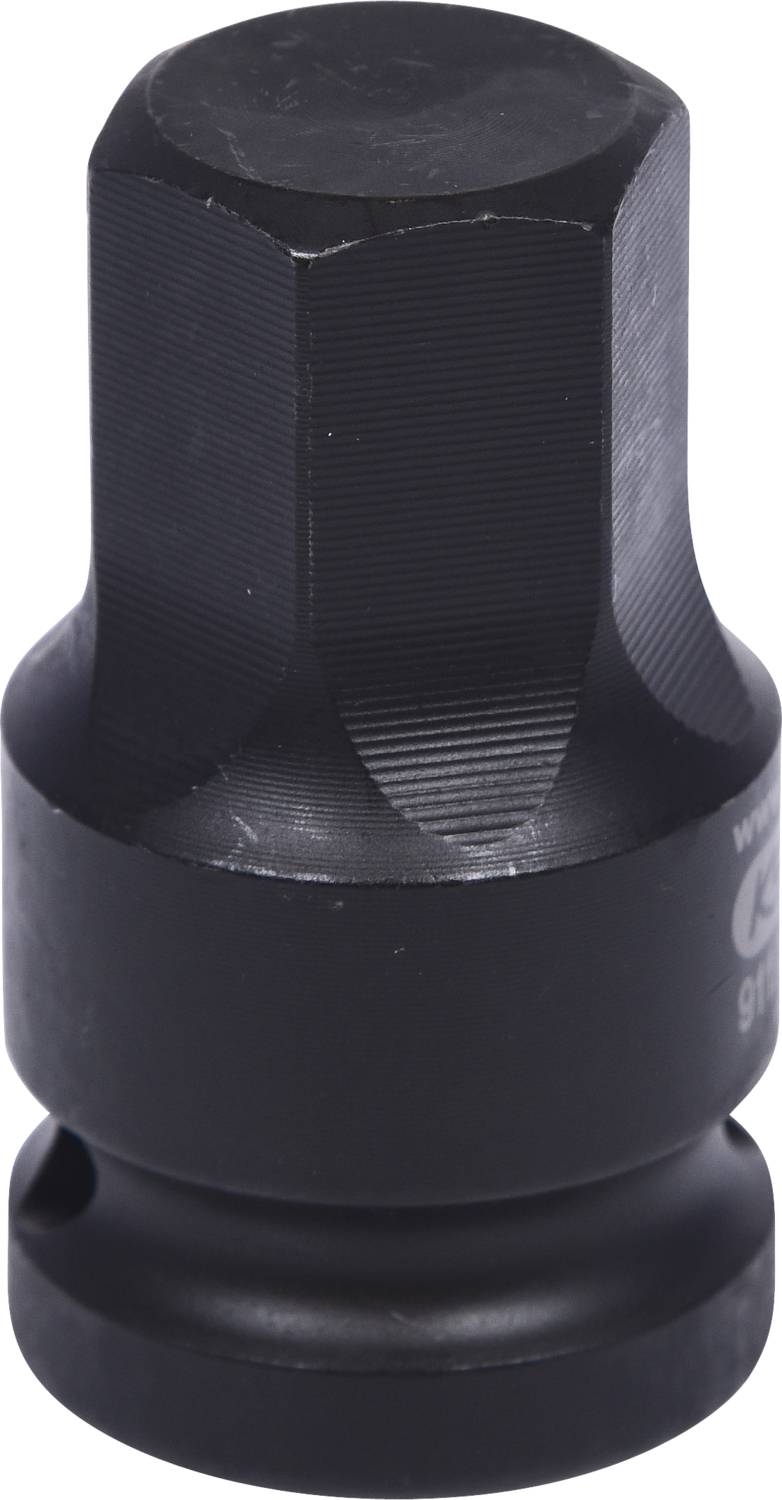 A black, hexagonal metal tool attachment for assembling and disassembling screws, with a smooth surface and robust design.