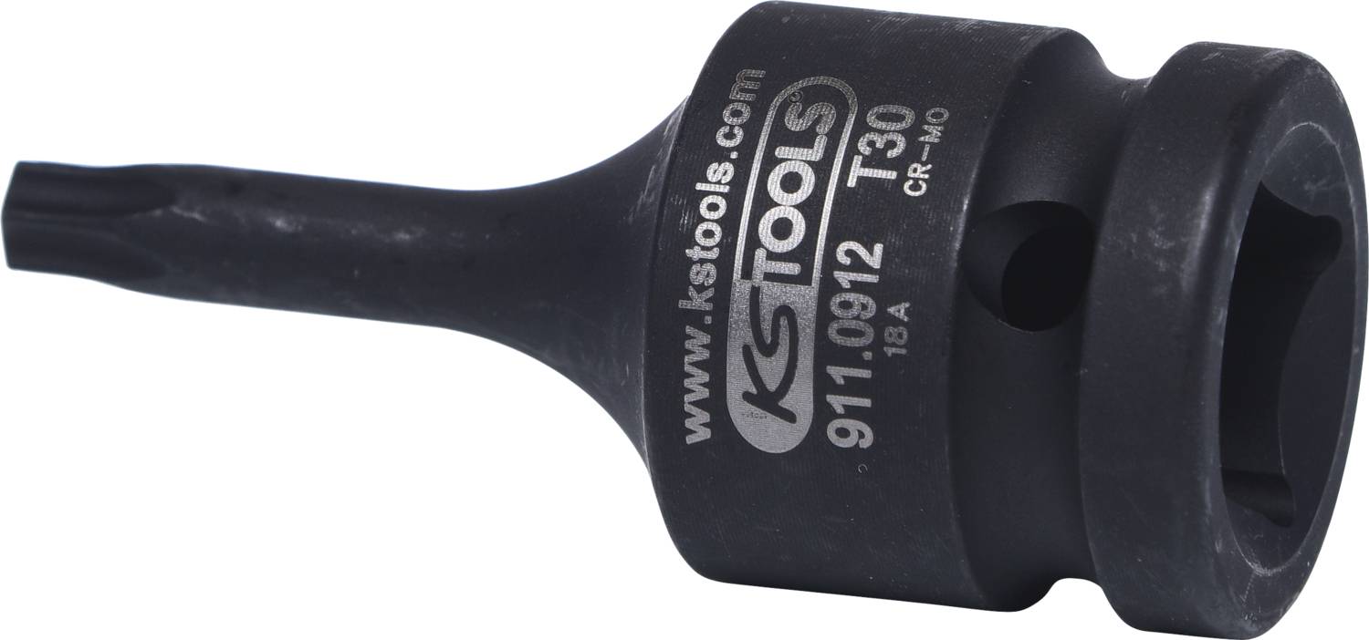 'KS Tools' Socket Insert with the Designation T30, Model Number 911.0912. Dark Grey, Manufactured from CR-MO Steel.