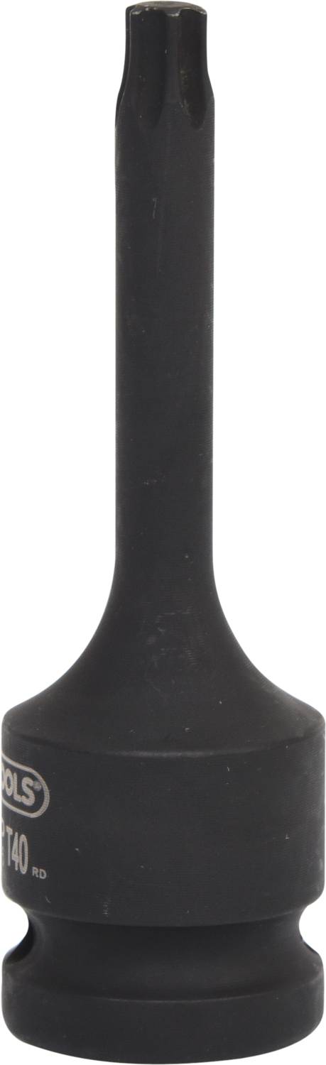 Illustration of a black Torx bit with a long shaft, T40 size. Used for professional work with compatible screws.