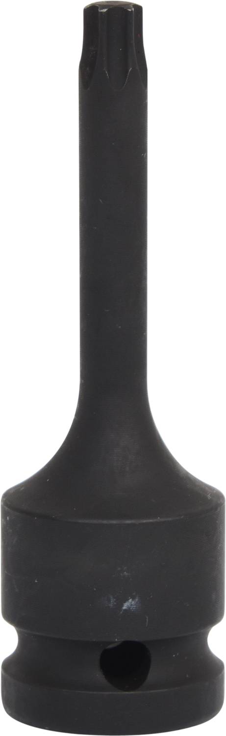 Black metal drive bit socket, long with round handle, suitable for screw work, T25 size.