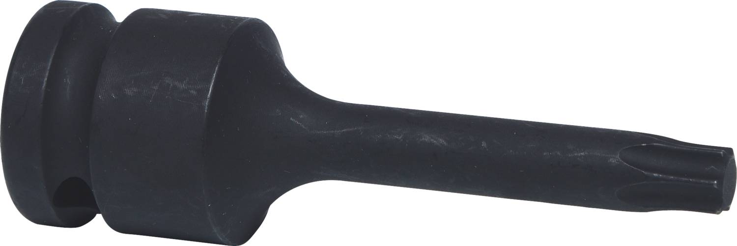 'Black metal drill bit, cylindrical in shape with a fluted point, used in drilling machines.'