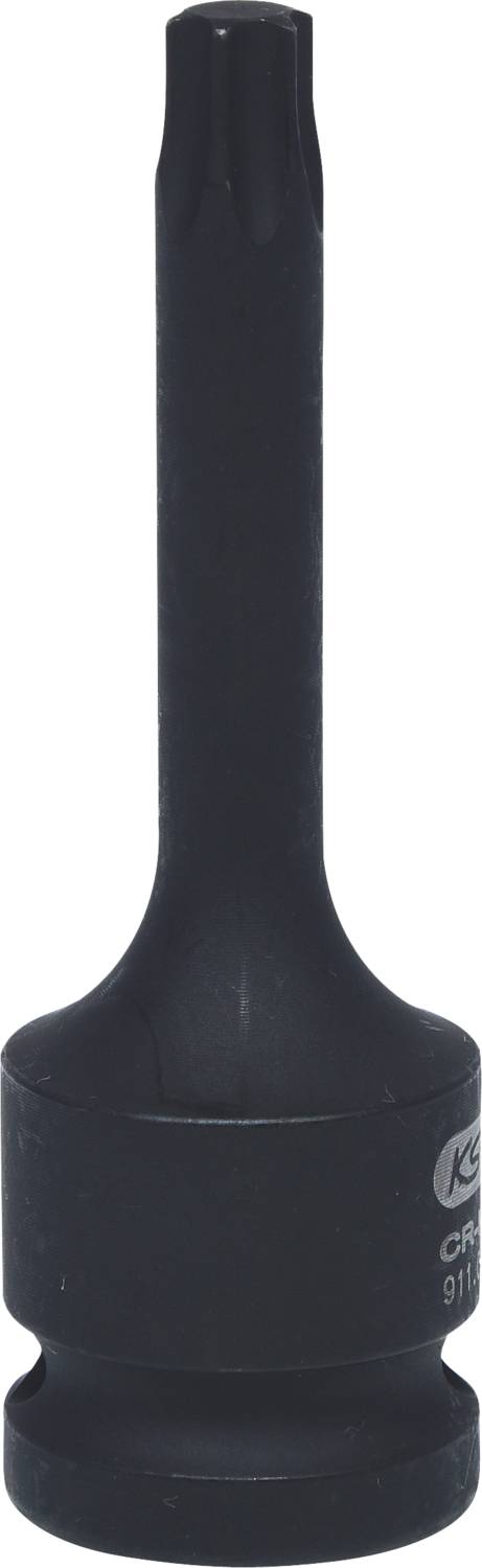 A black, long metal bit in cylindrical form, probably a specialist tool, on a white background.