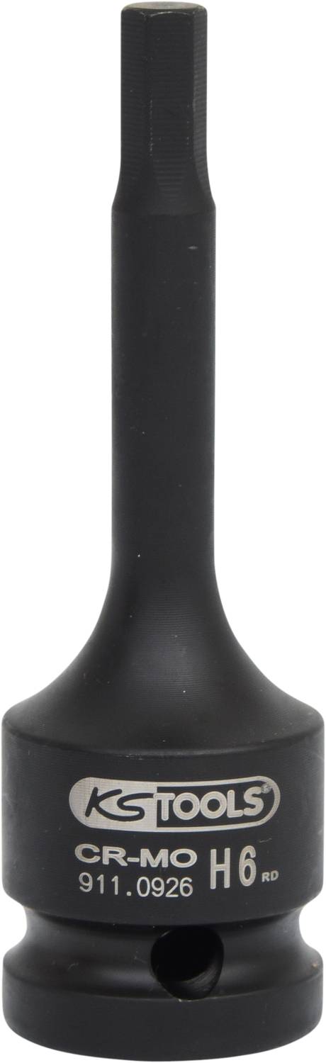 Black hexagon bit by KS Tools, size H6, CR-MO material.