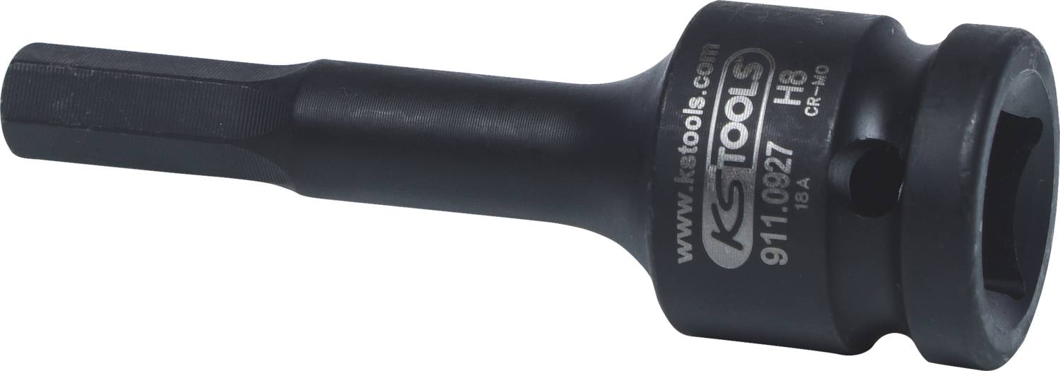 Long hexagonal bit attachment with black surface and marked engraving 'KS TOOLS 911.0927 H 6 CR-MO'.