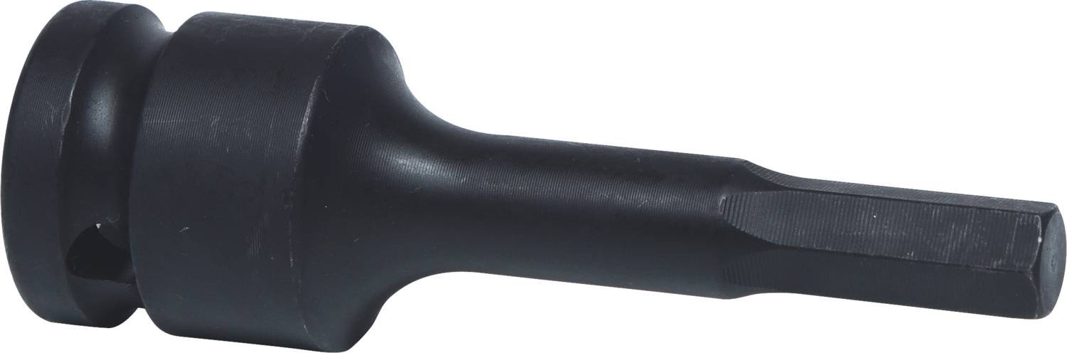 Black socket wrench with hexagonal drive and cylindrical body, used for mechanical connections and repairs.