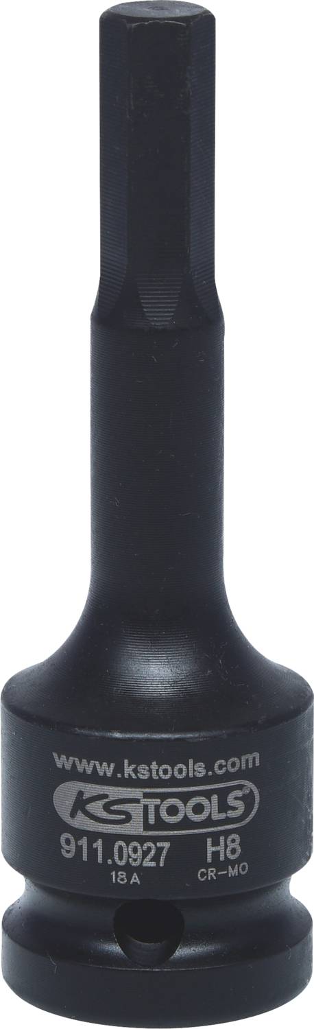 Bit key, hexagon, black, with inscription 'www.kstools.com', '911.0927', 'H8'.