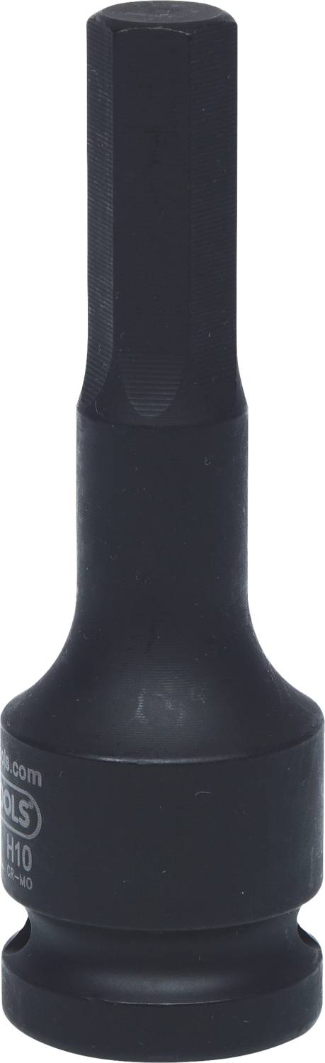 Black, six-sided socket nut for metal tools. Suitable for fastening or dismantling screws and nuts.