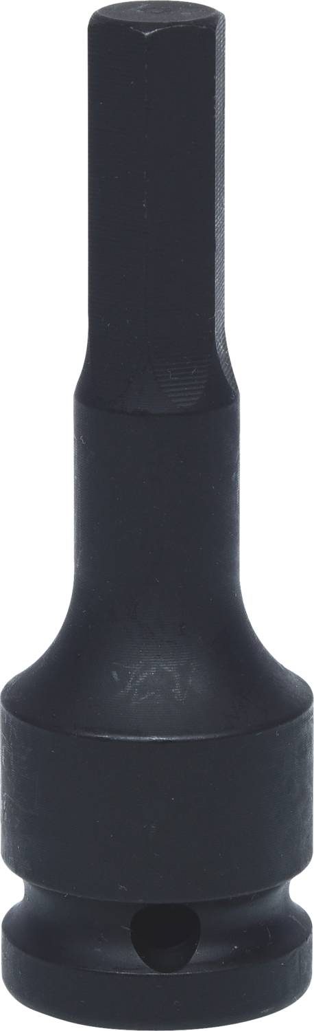 A black hexagonal socket bit, used for screwdrivers or drills, stands upright in the centre of the image.
