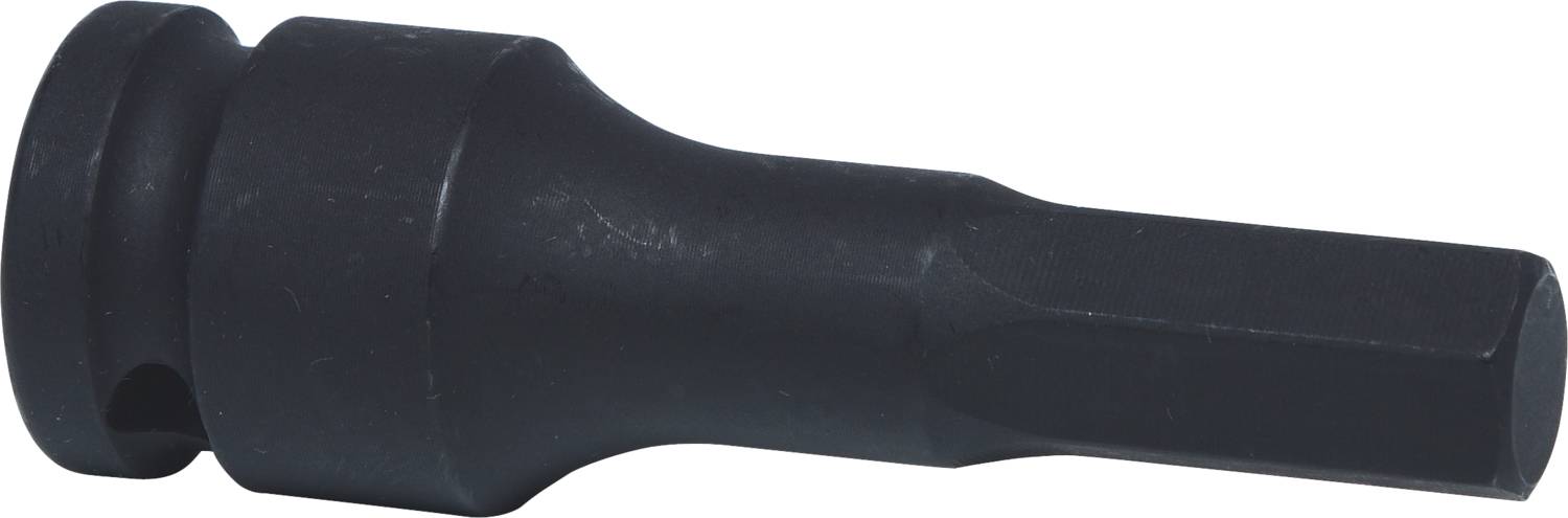 'Close-up of a black, hexagonal screwdriver bit, used for tightening screws with corresponding screw heads.'