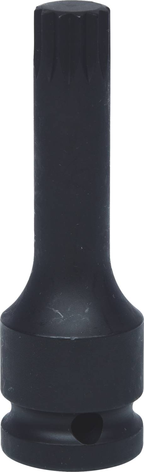 A black metal screwdriver bit with a hexagonal shank and knurled shaft.