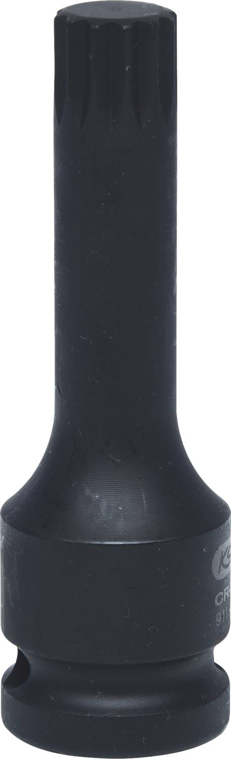 A black socket extension with a long, knurled shaft; slightly worn. Used in mechanical work.