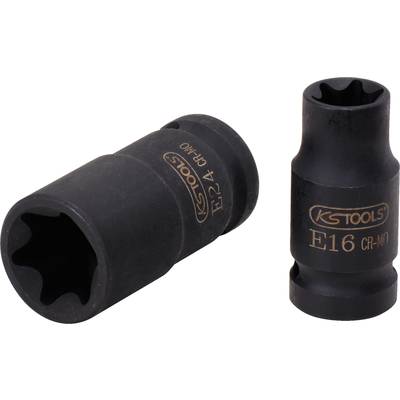 'Two black multi-tooth nuts by KS Tools with size marking E16 and EP24'