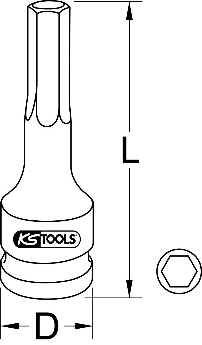 Drawing of an internal hexagon socket attachment with dimensions 'L' and 'D' for KS Tools.