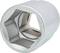 A silver socket with a hexagonal internal space, for use with a torque wrench or ratchet for screws.