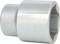 Silver-coloured metal sleeve with a hexagonal inner surface, presumably a tool component for securing or removing screws.
