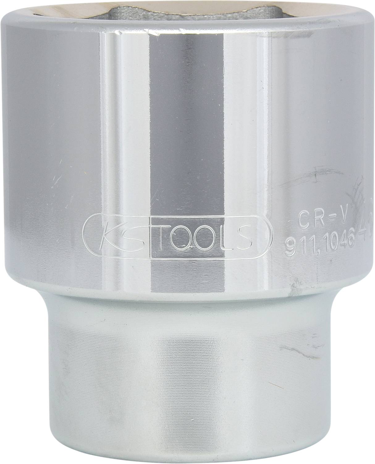 Silver hexagonal socket with surface engravings.