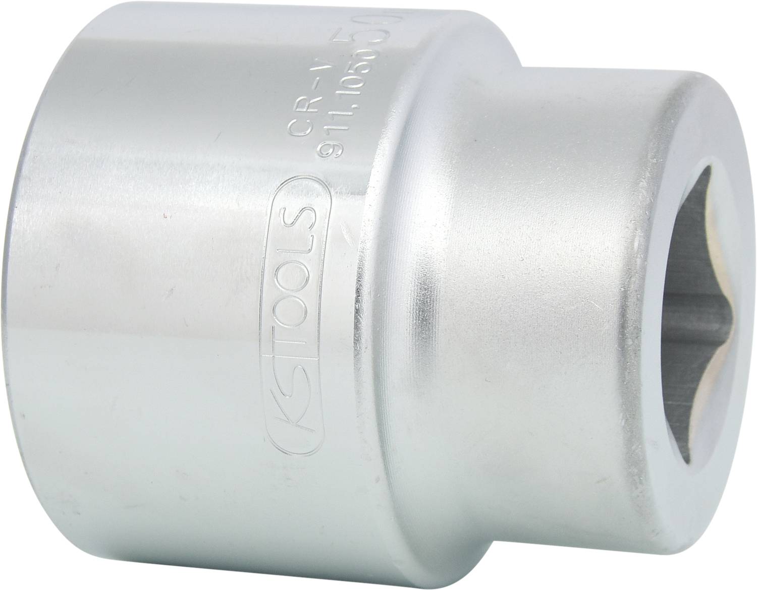 A silver socket wrench nut, cylindrically shaped, with embossed text on the side. Used for screw fastening tools.