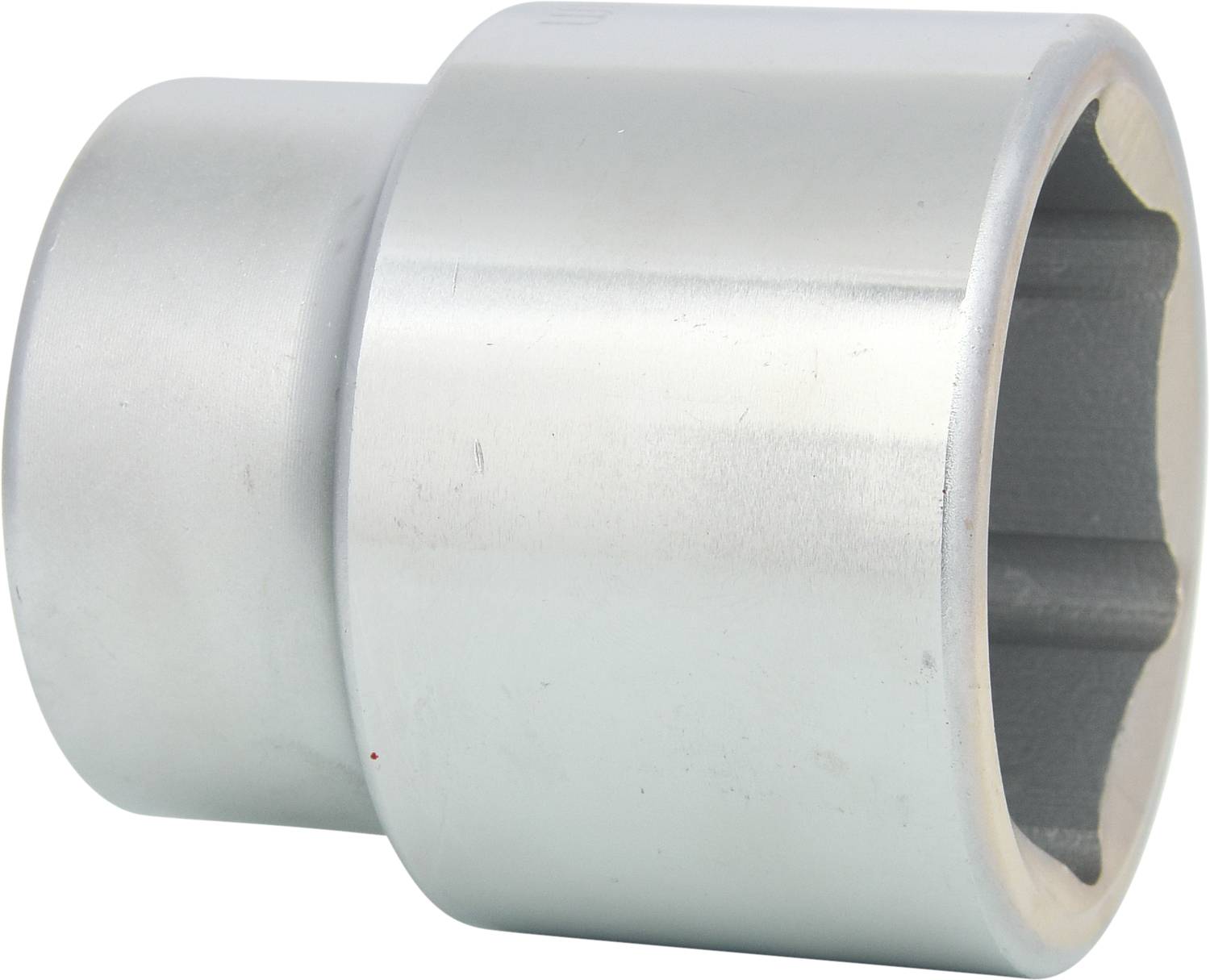 A silver metallic cylinder with a smooth surface, possibly a component of a mechanical tool or machine.