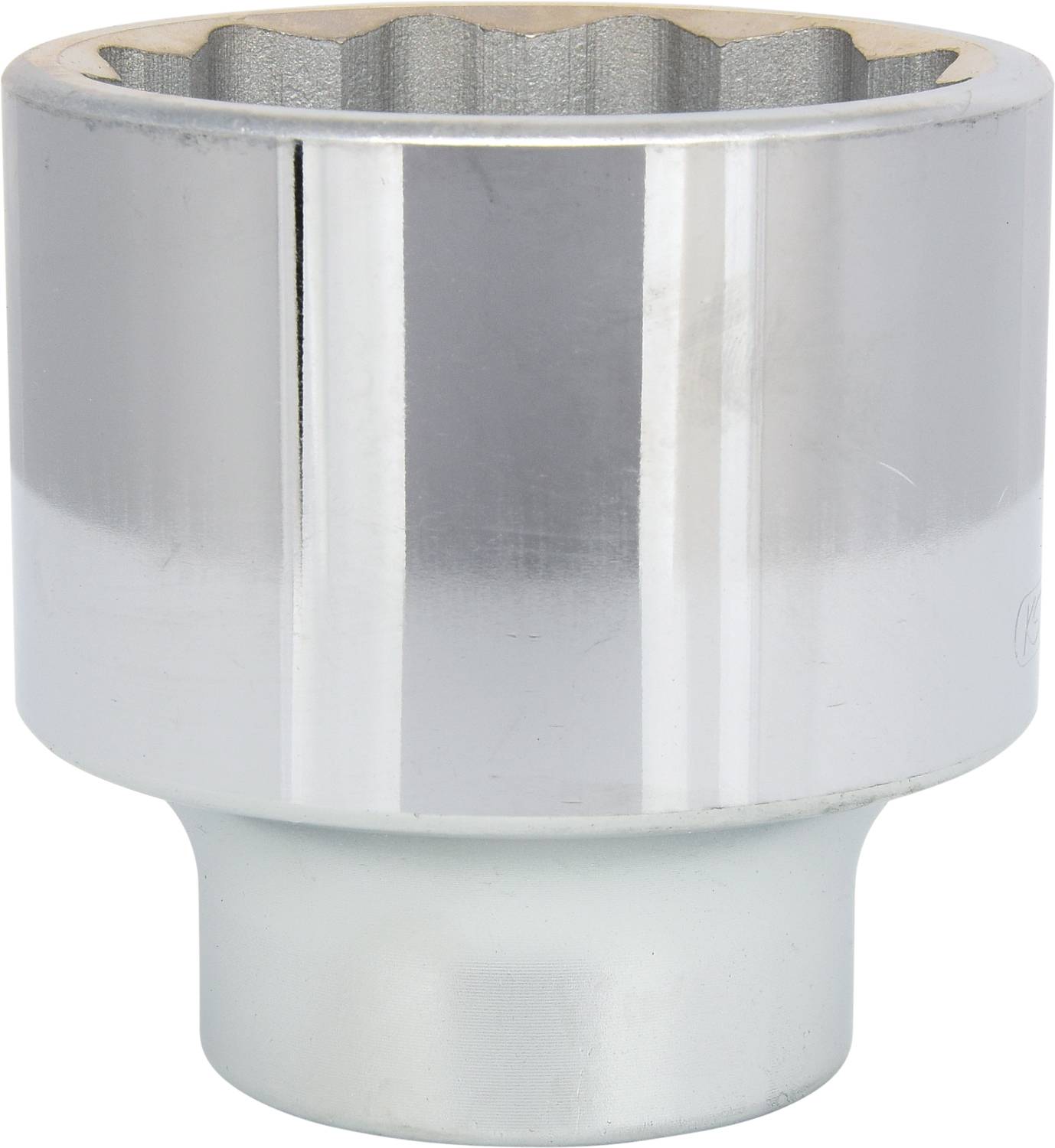 Metallic socket key attachment with a hexagonal opening for use with ratchets or torque wrenches.